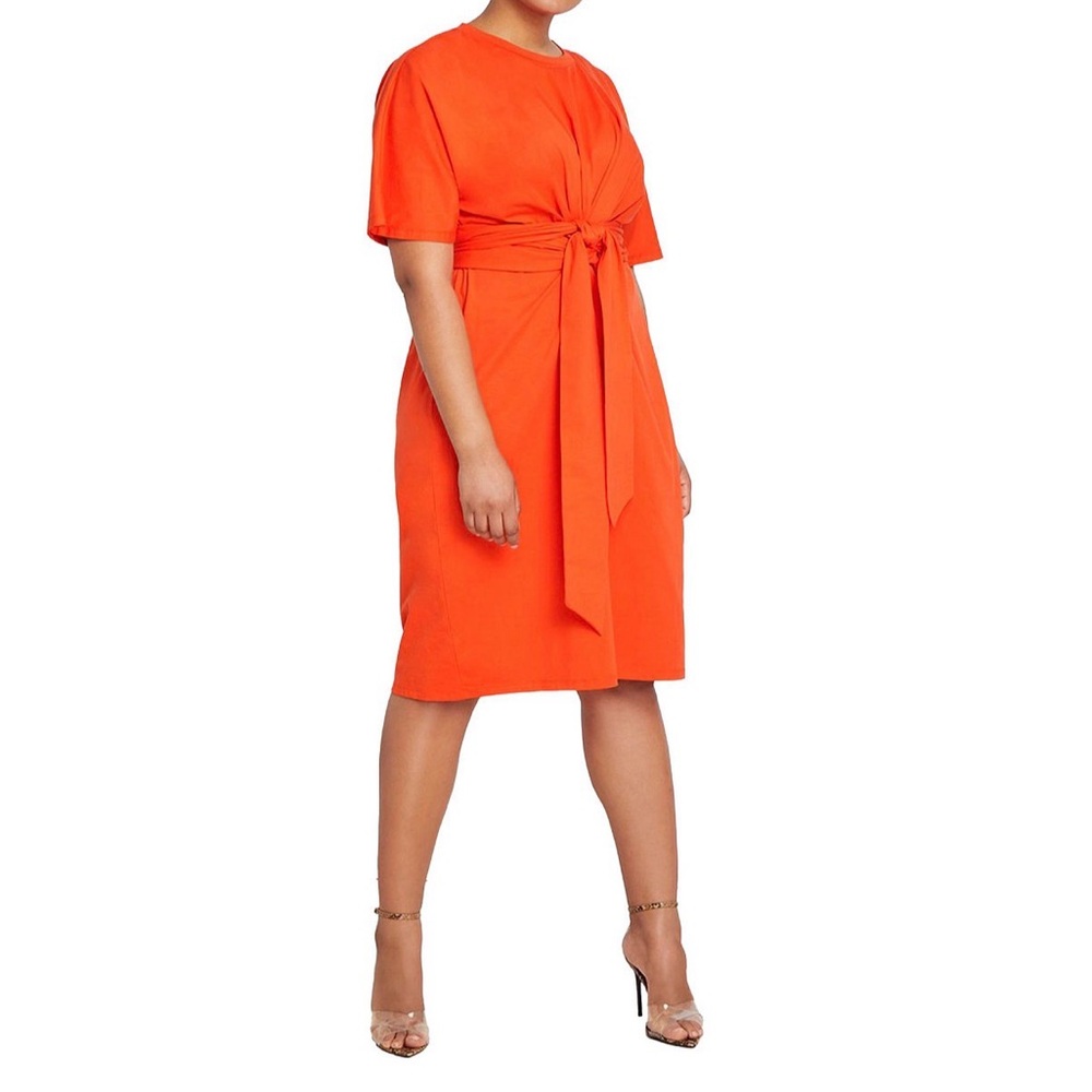 ELOQUII Cross Front Flutter Sleeve Dress Size 16 Red Tie Waist Knee Length